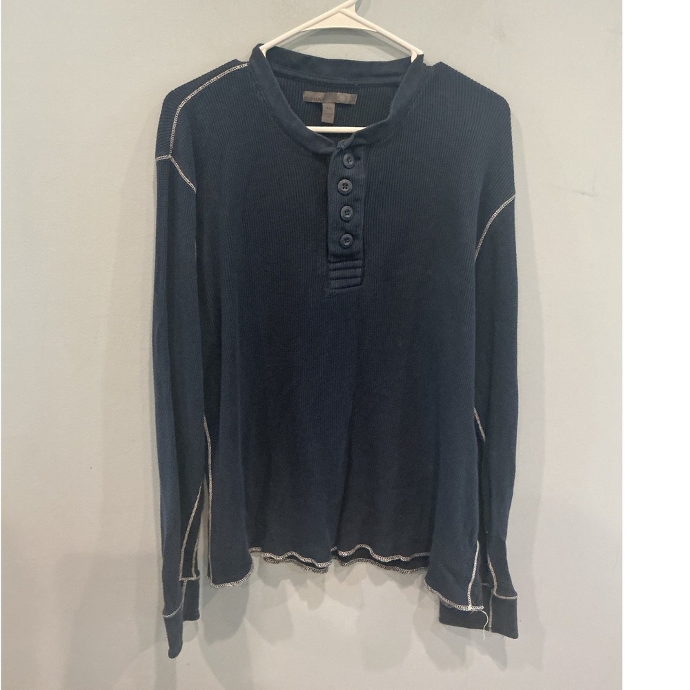 Vintage Y2K Old Navy Mens Waffle Knit Thermal Henley XXL Navy Blue Outdoor Fall